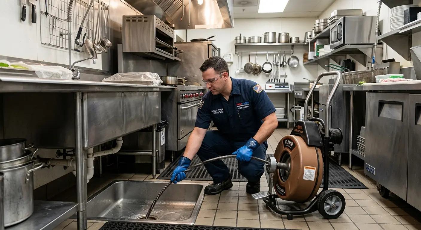 Commercial drain cleaning service in a restaurant kitchen in Bothell West