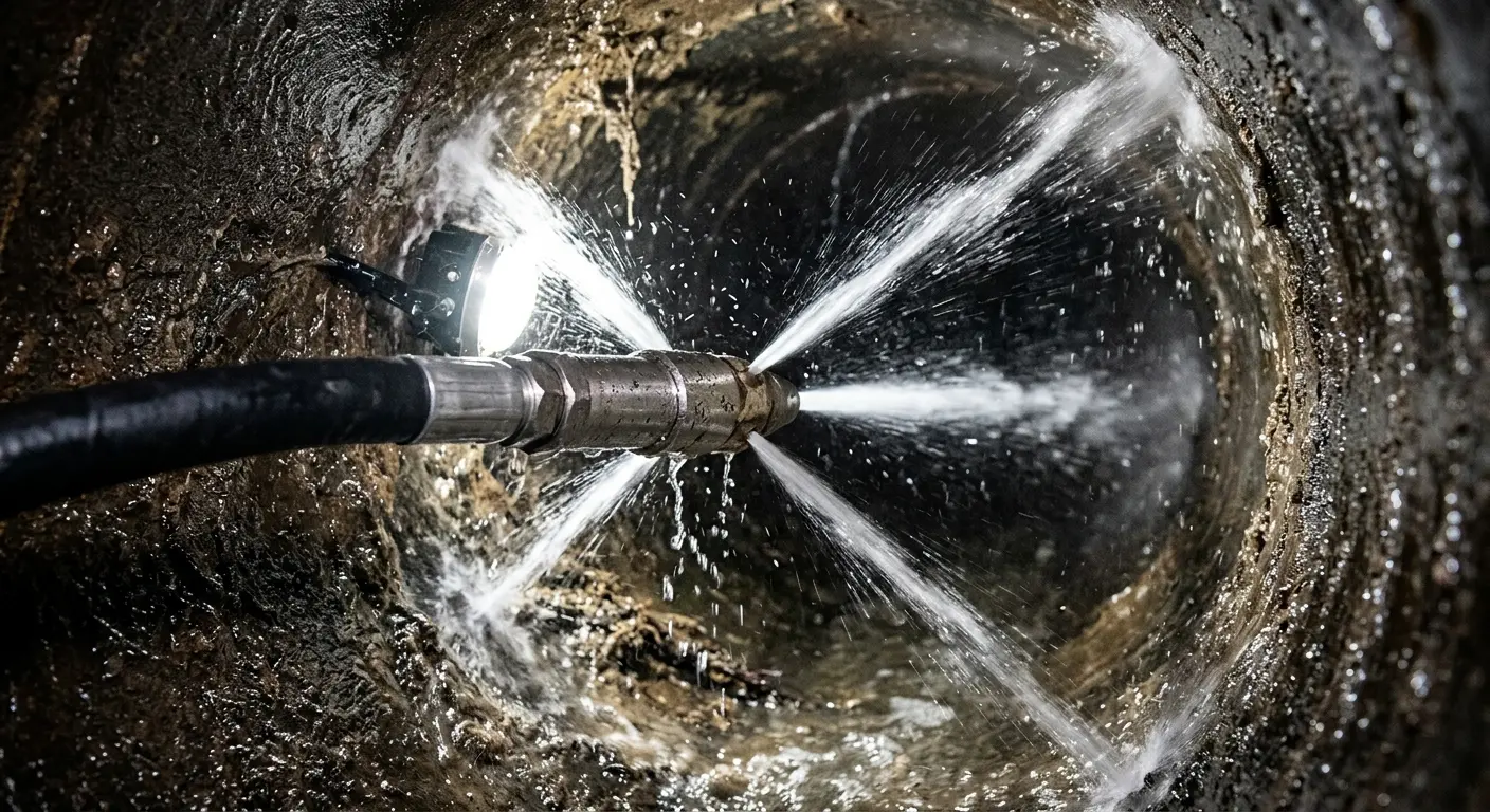 High-pressure hydro jetting nozzle cleaning sewer pipe for Emergency Drain Service in Bothell West